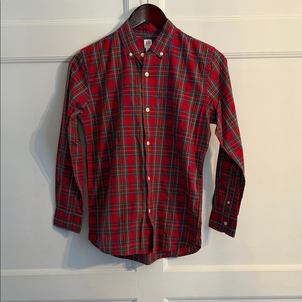 GAP Kids Red,Green, Blue, White & Yellow Plaid Button-Down Perfect for Holidays
